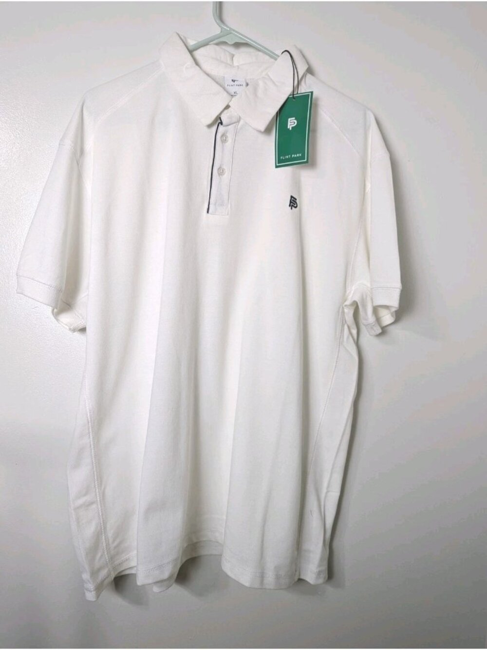 Flint Park Tipped Match White Polo Size XL Navy Accents Organic Cotton Blend NEW